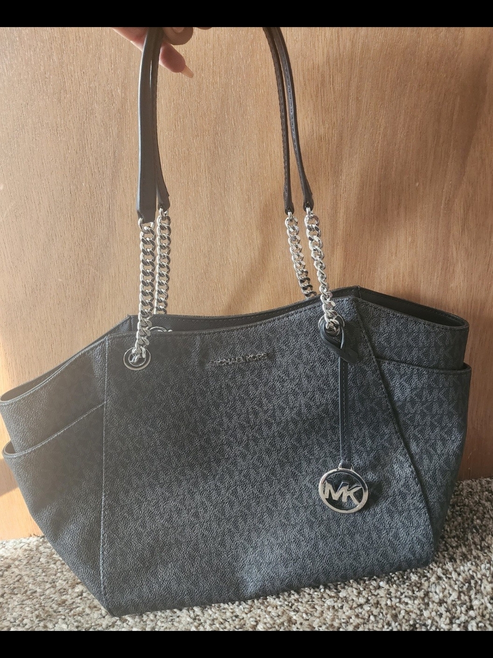 Michael Kors Black Logo Tote with Silver Hardware
